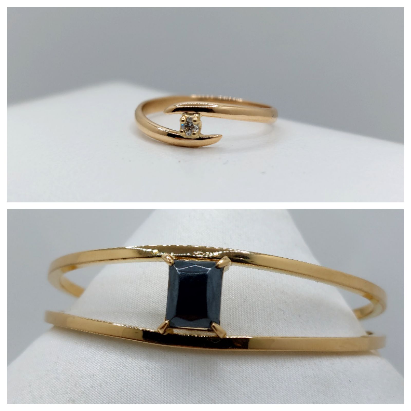 Bague or 750 milli&egrave;mes diamant et bracelet h&eacute;matite