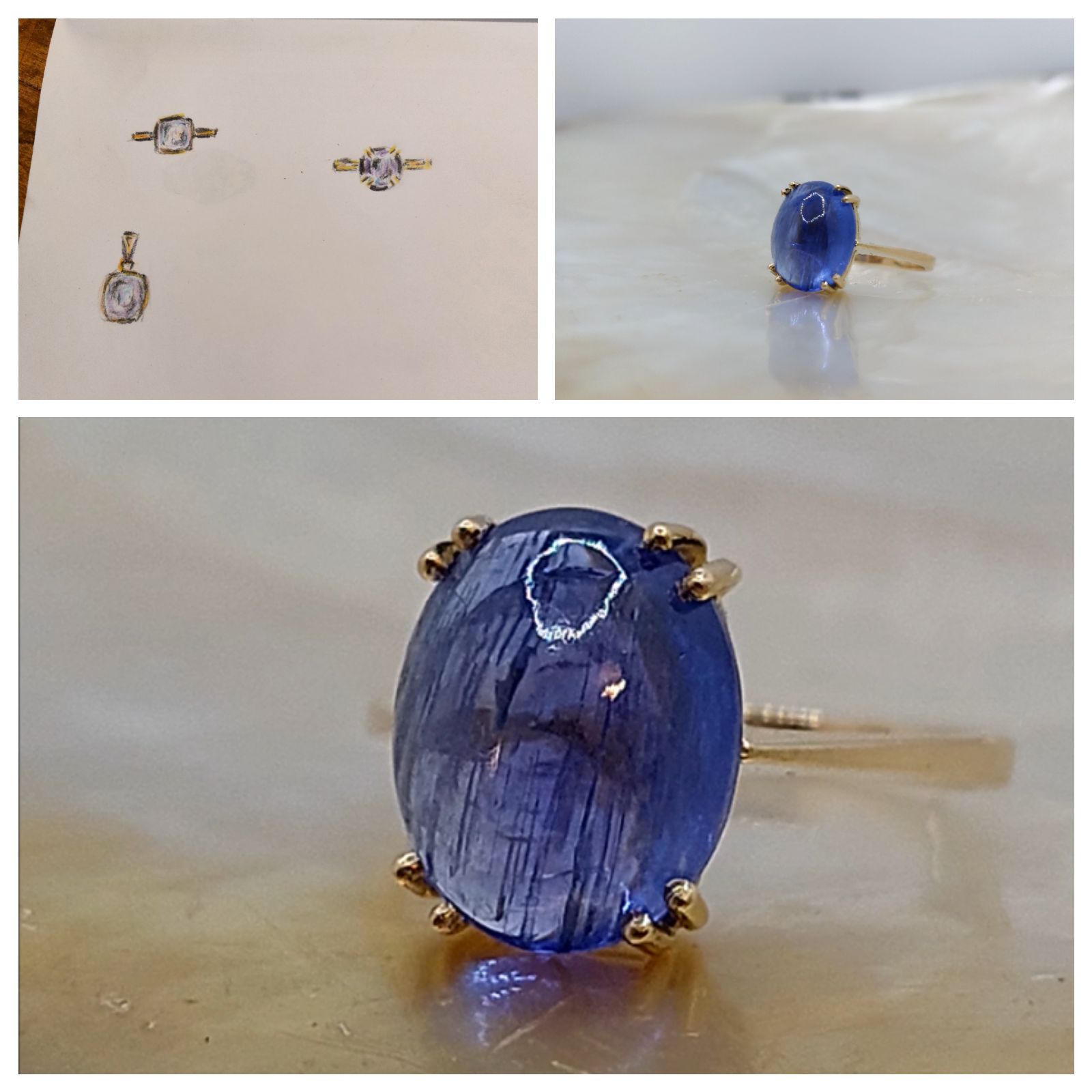 Du dessin au bijou fini &mdash; bague or et tanzanite cabochon