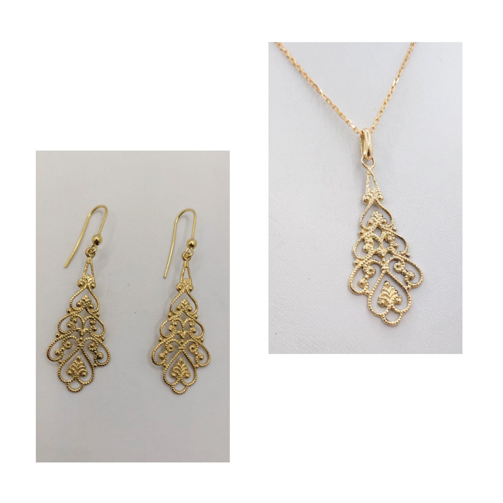 Boucles d'oreilles et pendentif or jaune 750 milli&egrave;mes